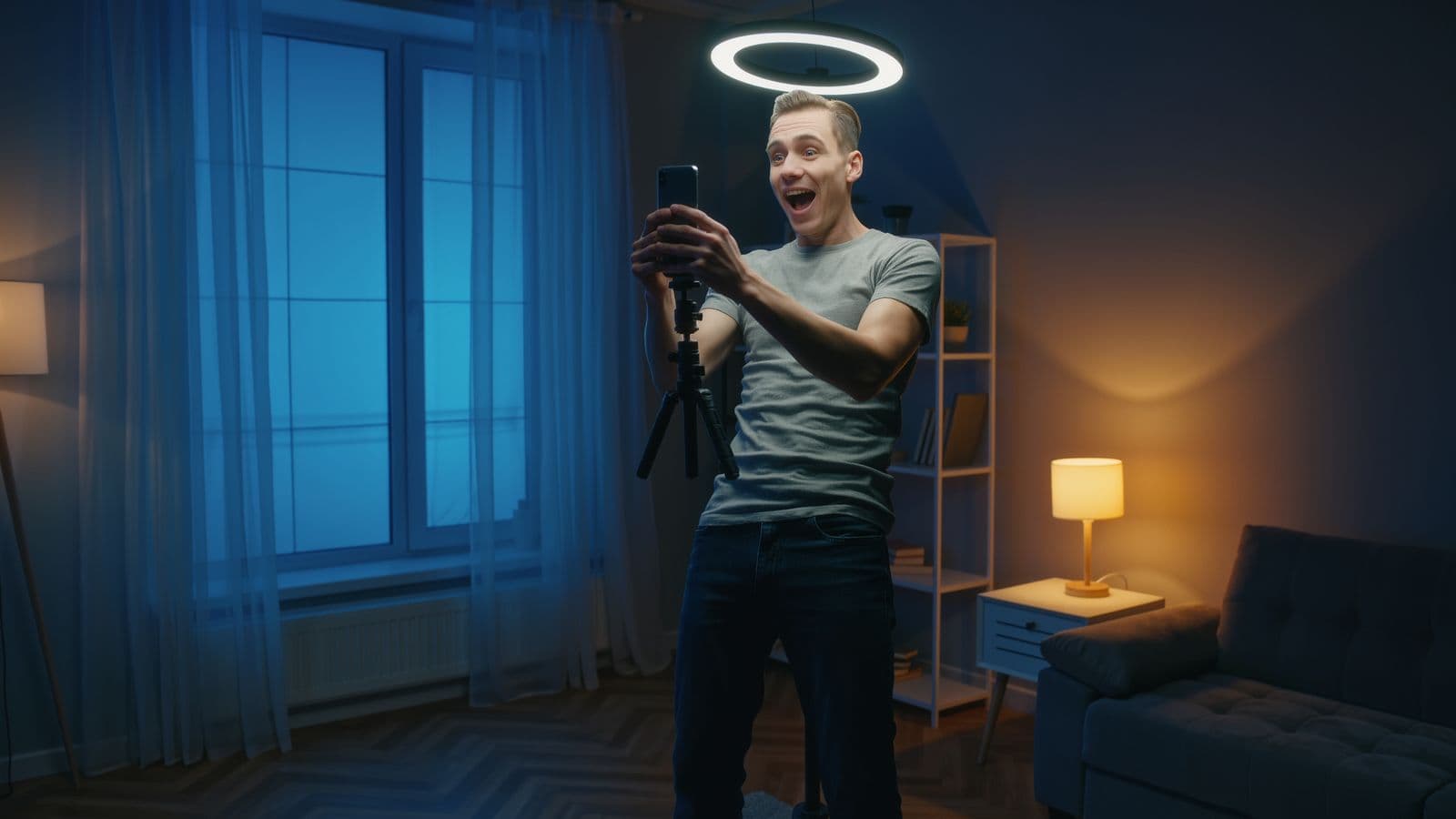 A creator filming himself on his phone